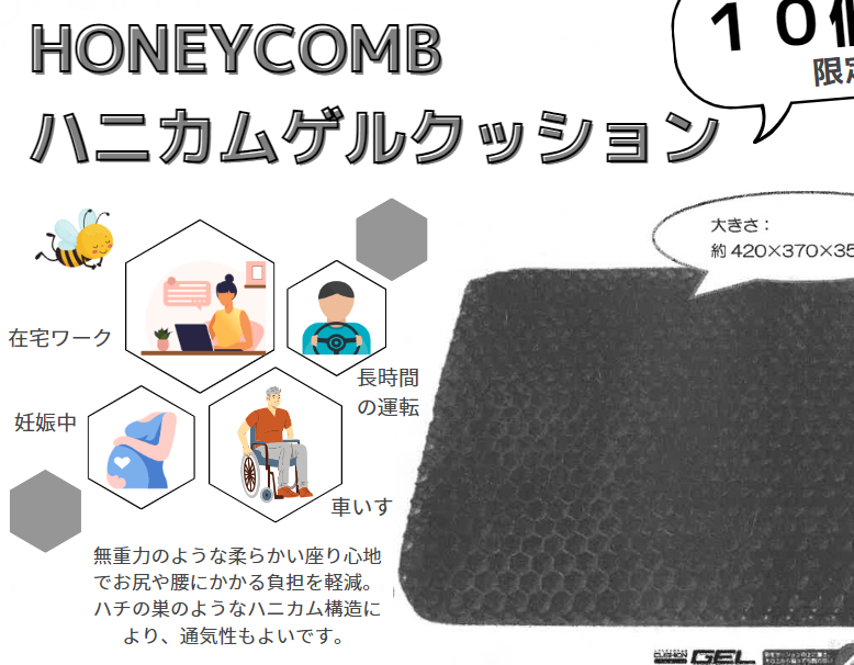 腰痛の方におすすめ！ハニカムゲルクッション販売中 – NIC中央公式HP